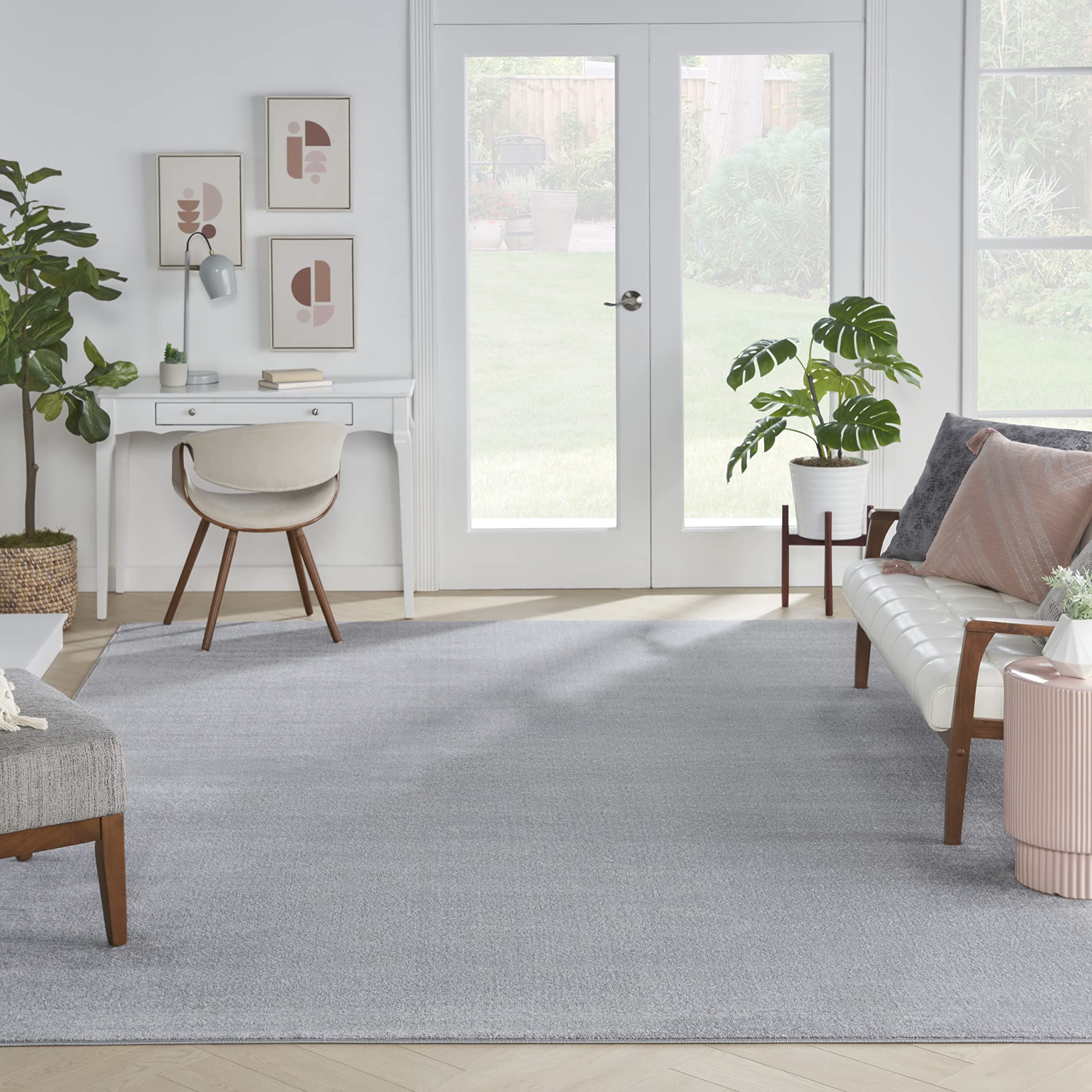 Nourison Essentials Indoor/Outdoor Silver Grey 12' X 15' Area Rug, Easy Cleaning, Non Shedding, Bed Room, Living Room, Dining Room, Backyard, Deck, Patio (12X15)