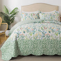 Honeilife Bedspread Set - California King Quilt, 3-Piece Microfiber Bedspread Set, Green & White Floral Pattern, Extra Large 120
