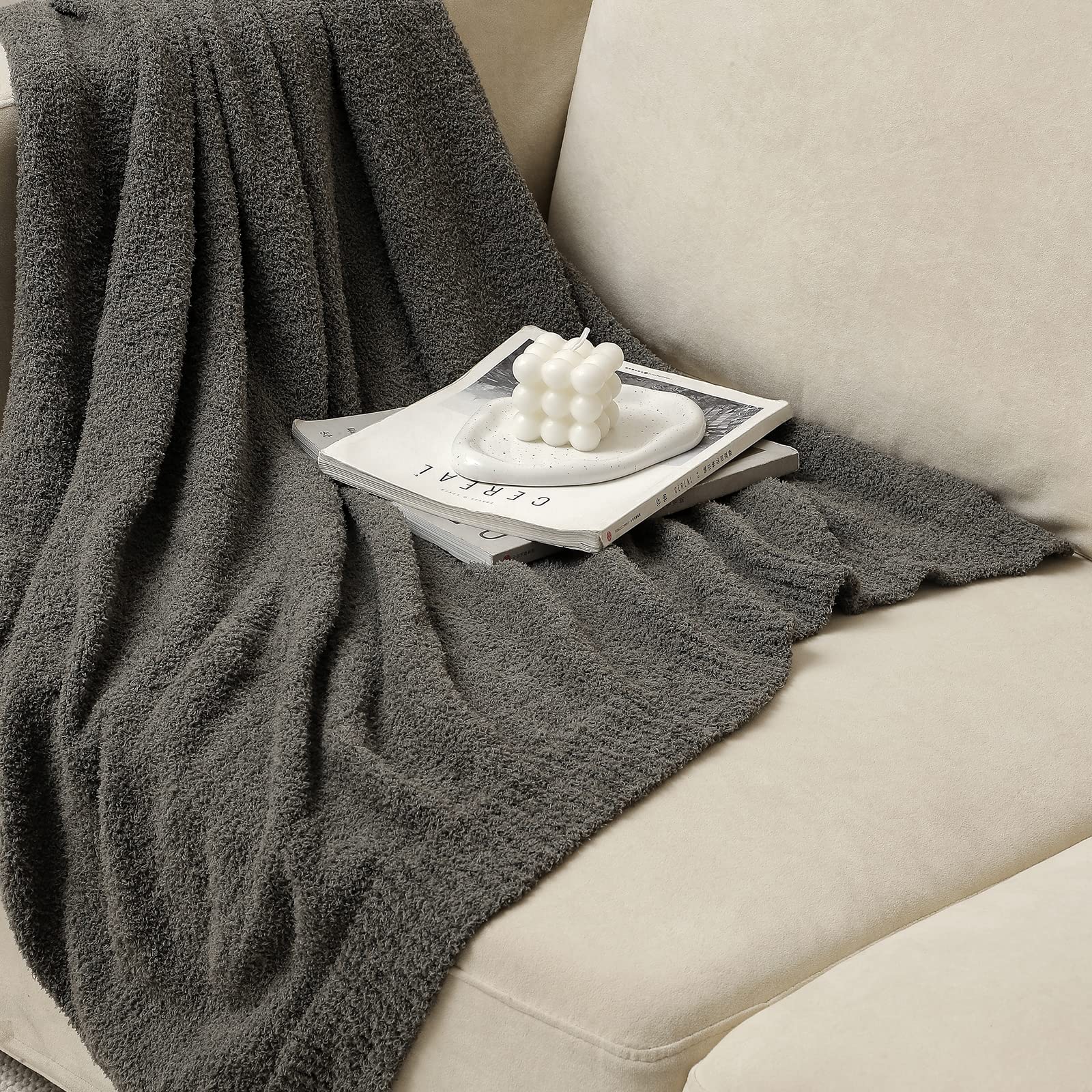 Bearberry Super Soft Fluffy Throw Blanket Lightweight Cozy Warm Bed Blankets For Couch Bed Sofa All Season (Dark Grey, 60   X80