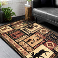 HR Cabin 906 Nature and Animals Area Rug 52 x 72 Contemporary Geometric Design Fish/Moose/Bear/Lodge