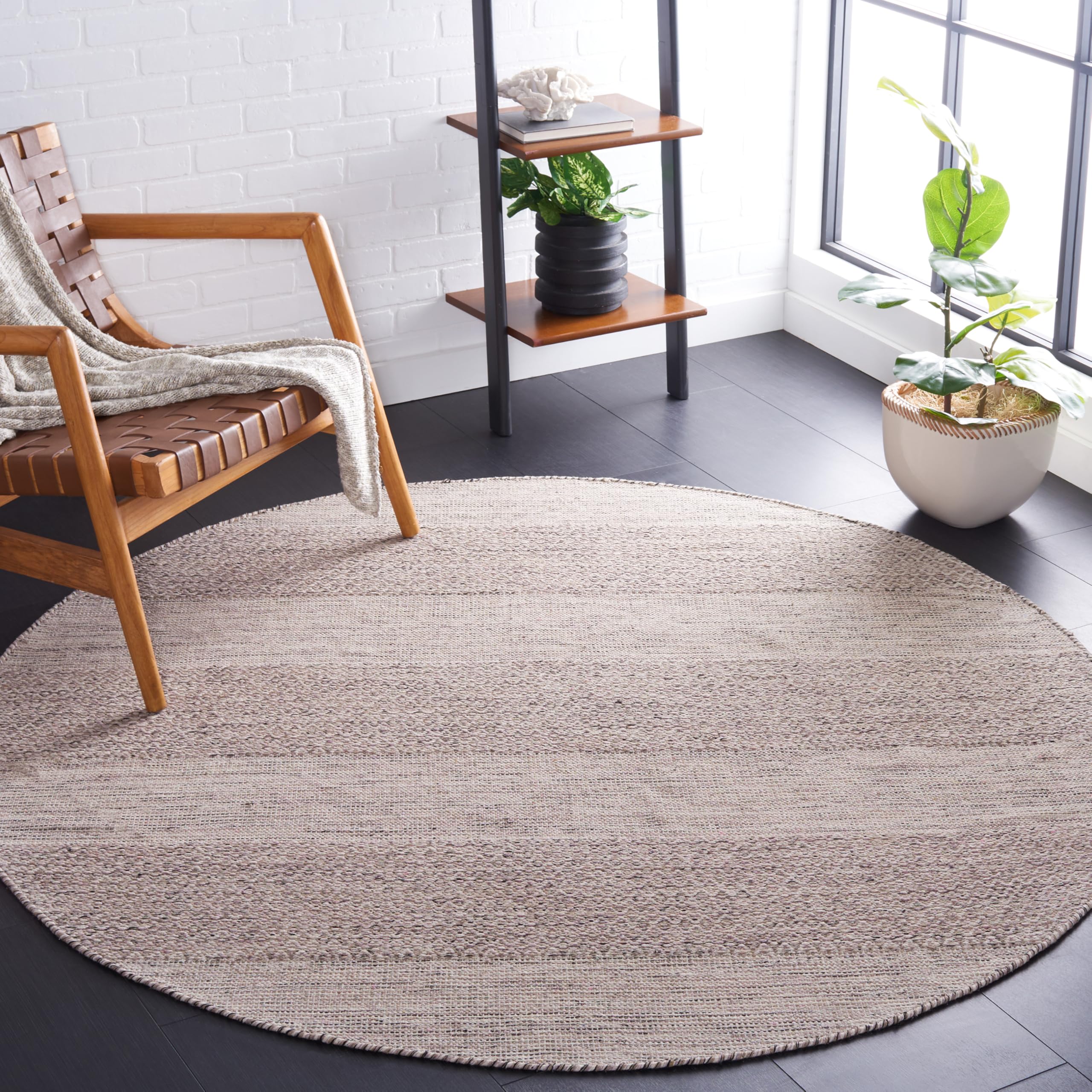 SAFAVIEH Montauk Collection Area Rug - 8 Round, Ivory & Steel Grey, Handmade Flat Weave Boho Farmhouse Cotton Tassel Fringe, Id