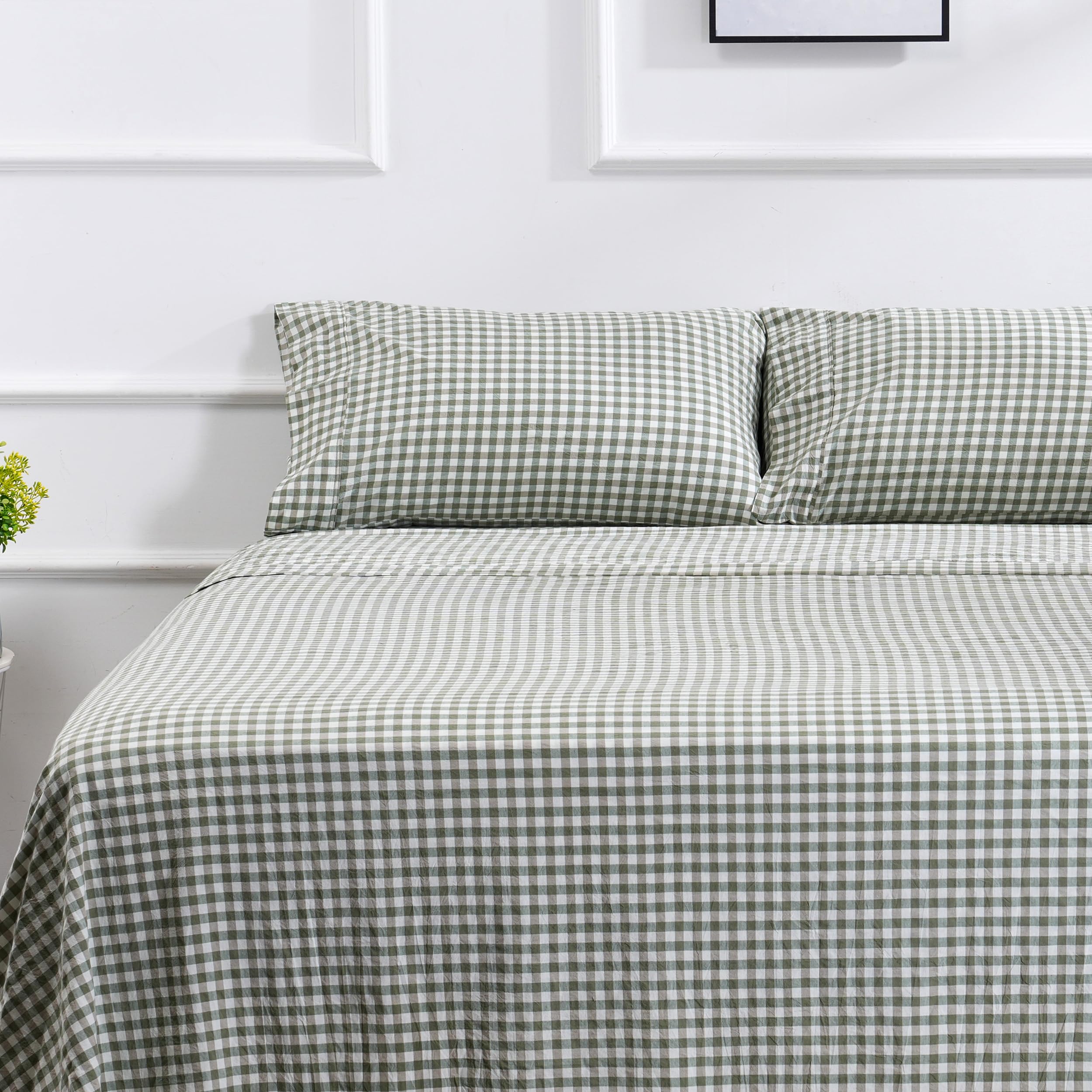 100% Cotton Full Sheet Set - 4 Piece Cotton Sheets Full Size Bed Set, Soft, Smooth, Durable, Easy Care, 16' Deep Pocket Checker