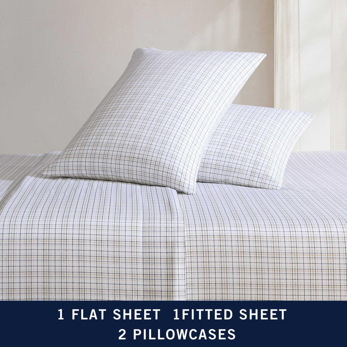 Nautica - Twin Sheets, Premium Cotton Percale Bedding Set, Plaid Home Decor, Oeko-Tex Certified (Malor Plaid Blue, Twin)