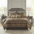 Madison Park Bellagio Cozy Comforter Set - Luxurious Jaquard Traditional Damask Design, All Season Down Alternative Bedding With Matching Shams, Decorative Pillow, King(104'X92'), Brown/Gold 7 Piece