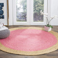 SAFAVIEH Natural Fiber Collection Area Rug - 6 Round, Pink & Natural, Handmade Boho Braided Jute, Ideal for High Traffic Areas 