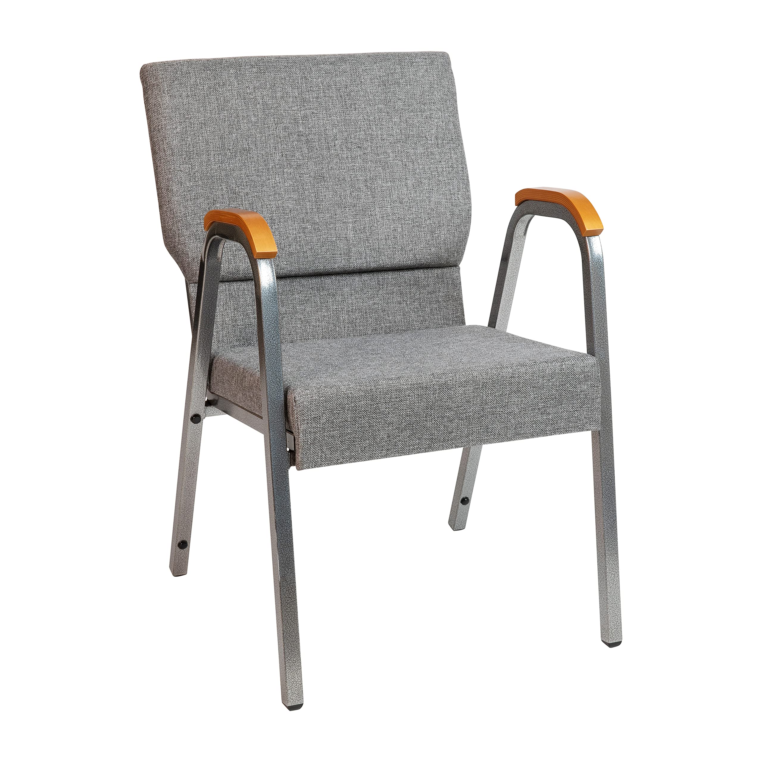 Flash Furniture HERCULES Series Church Chair - Gray Fabric - Stackable - 21W - Wood Accented Arms - Silver Vein Frame