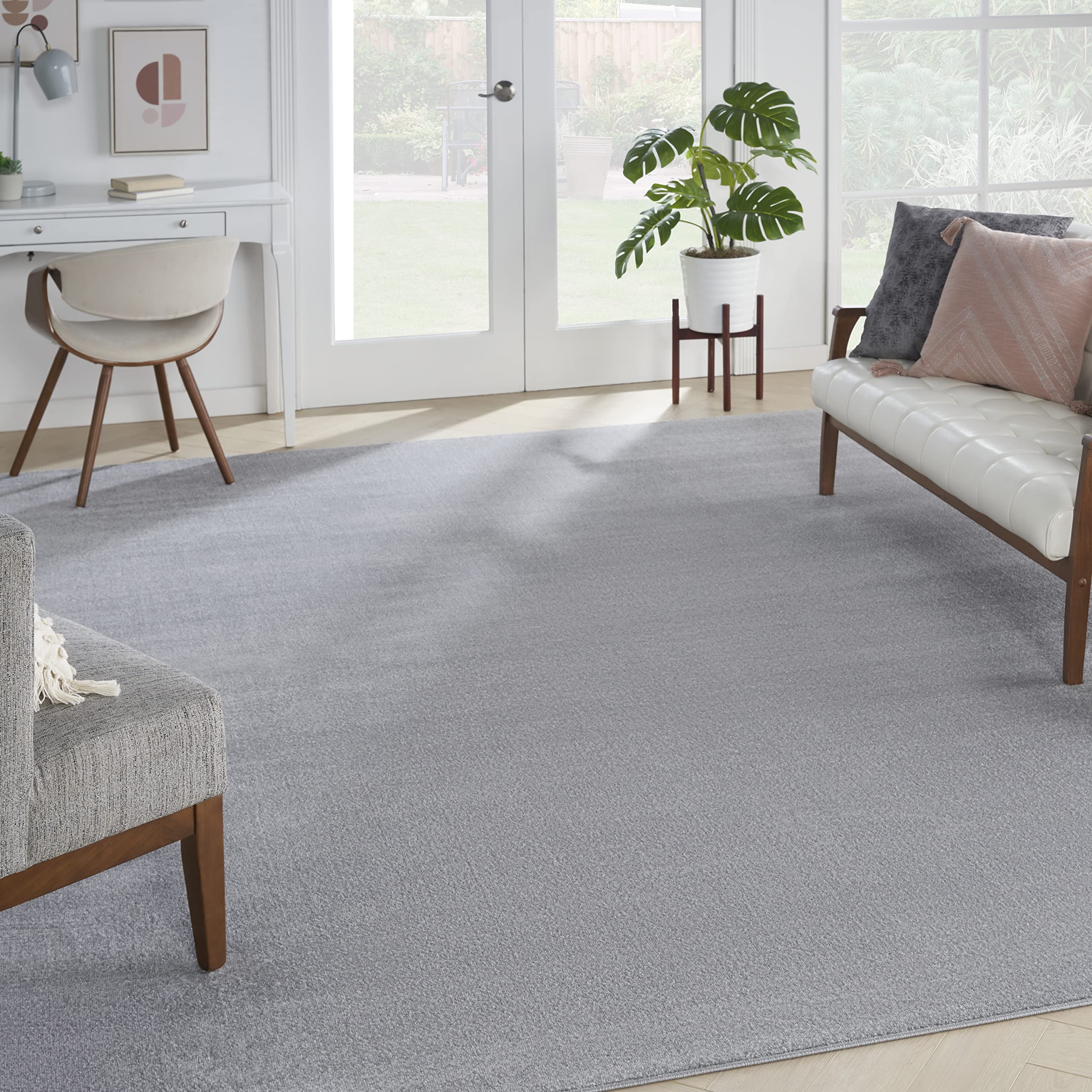 Nourison Essentials Indoor/Outdoor Silver Grey 12' X 15' Area Rug, Easy Cleaning, Non Shedding, Bed Room, Living Room, Dining Room, Backyard, Deck, Patio (12X15)