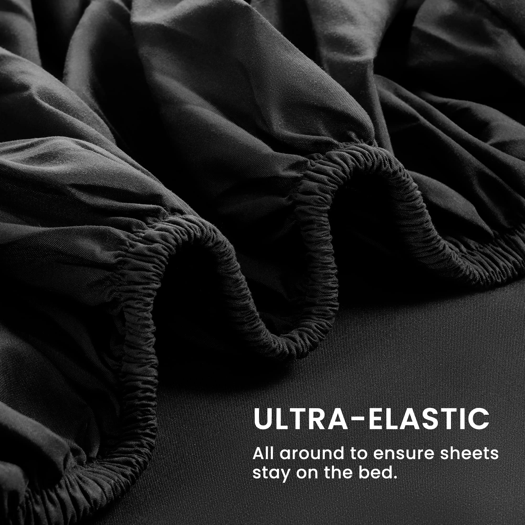 Sleep Zone Nanotex Super Soft Cooling Queen Bed Sheets Set 4 Piece - Easy Care Fitted Flat Sheet & Pillowcase Sets - Wrinkle Free, Fade Resistant, Deep Pocket 16' (Black, Queen)