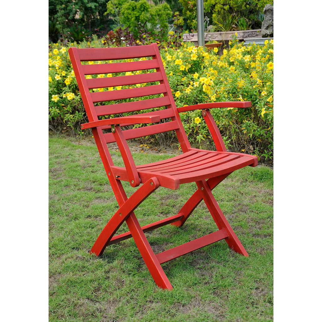 International Caravan Furniture Piece Acacia Folding S/2 Ladder Back Armchair with Sky Blue Finish