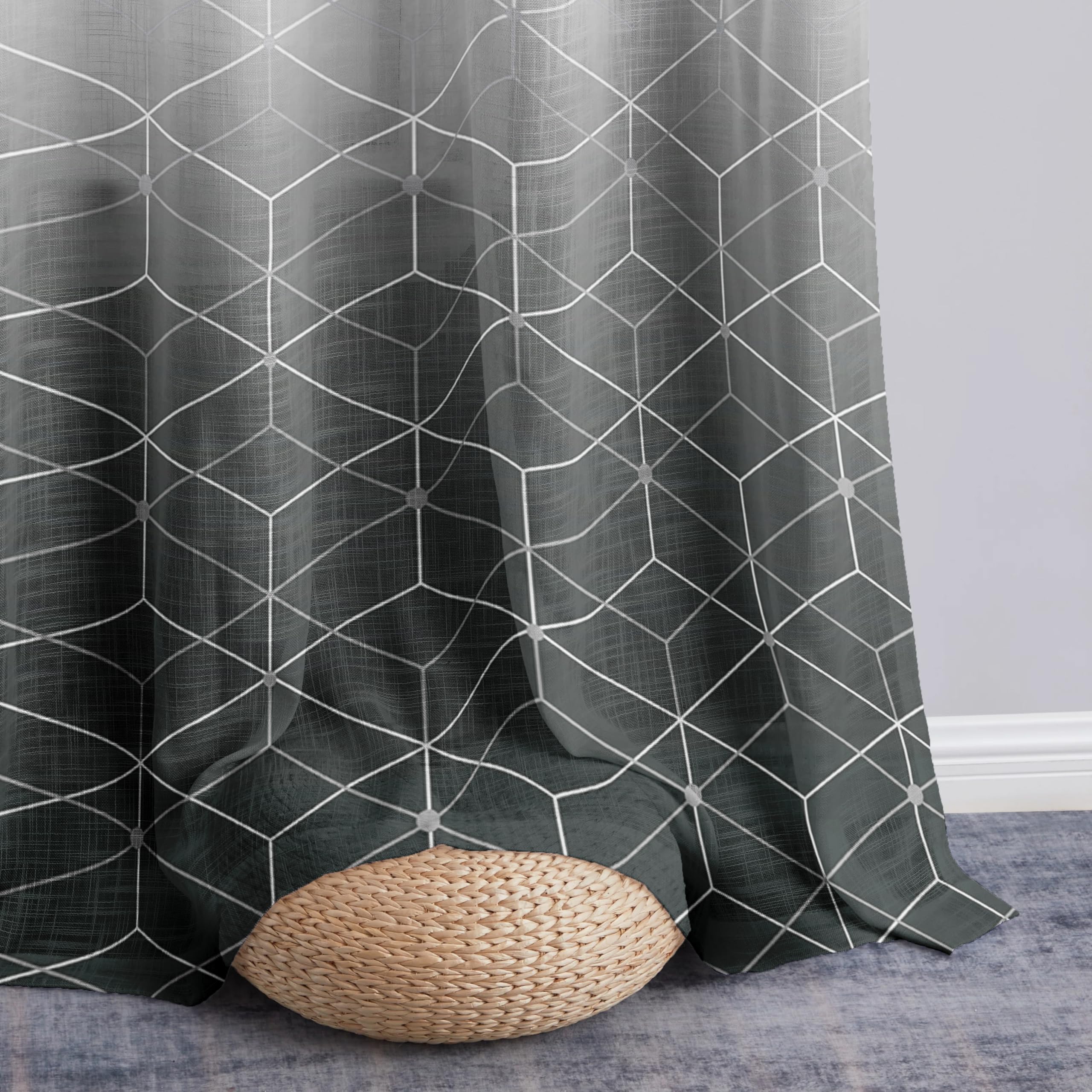 Story@Home Window Curtains 5 Feet Long Set Of 2 | Geometric Print | Semi Transparent Curtain | Net Curtains | Sheer Curtain For 
