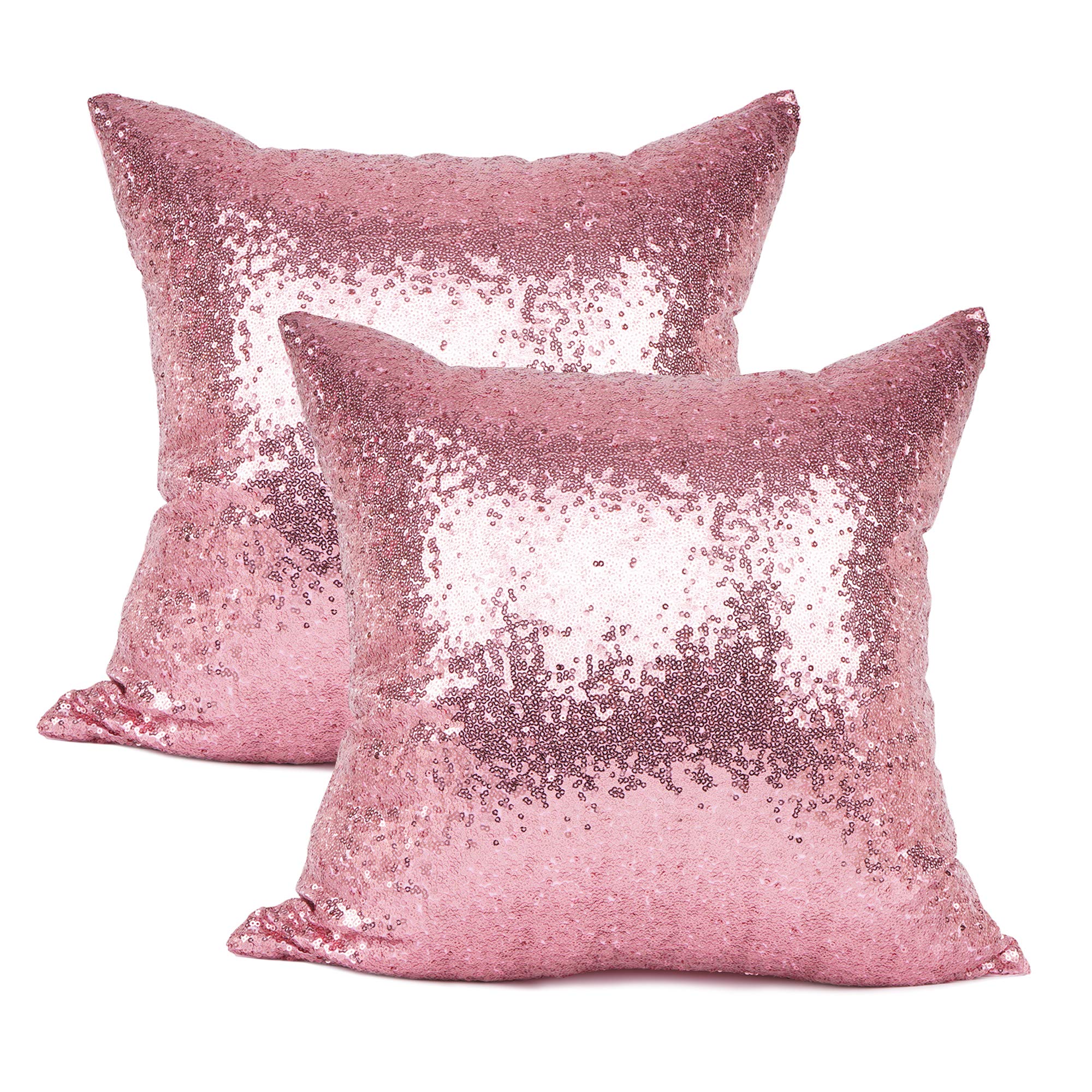Your Smile Pack Of 2 New Luxury Series Pink Bling Decorative Glitzy Sequin & Comfy Satin Solid Throw Pillow Cover Cushion Case F