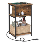 Vasagle Side Table With Charging Station, 3-Tier End Table With Usb Ports And Outlets, Nightstand For Living Room, Bedroom, 11.8 X 13.4 X 22.8 Inches, Plug-In Series, Rustic Brown And Black