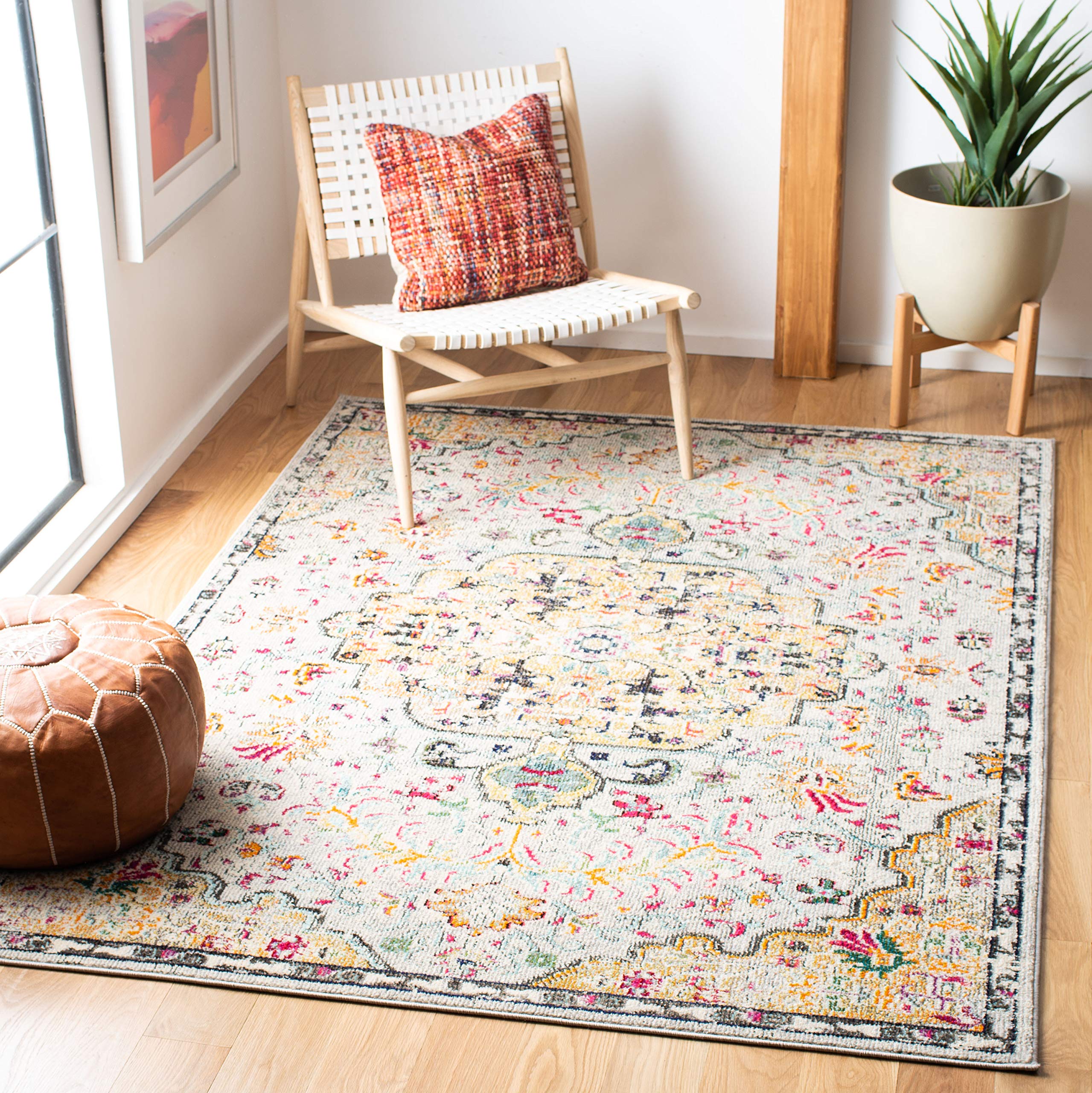 SAFAVIEH Madison Collection Area Rug - 53 x 76, Grey & Gold, Boho Chic Medallion Distressed Design, Non-Shedding & Easy Care, 