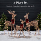 Best Choice Products 3-Piece Rattan Deer Family Set - 5FT Lighted Outdoor Christmas Decoration - Brown Metal