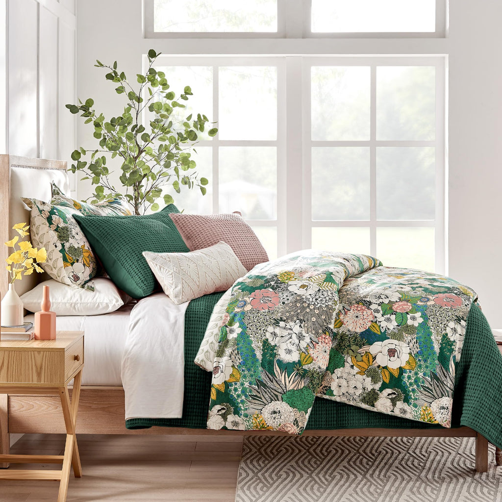 Levtex Home - Mills Waffle - Twin/Twin Xl Quilt Set - Forest Green Cotton Waffle - Quilt Size (68 X 86In.), Sham Size (26 X 20In