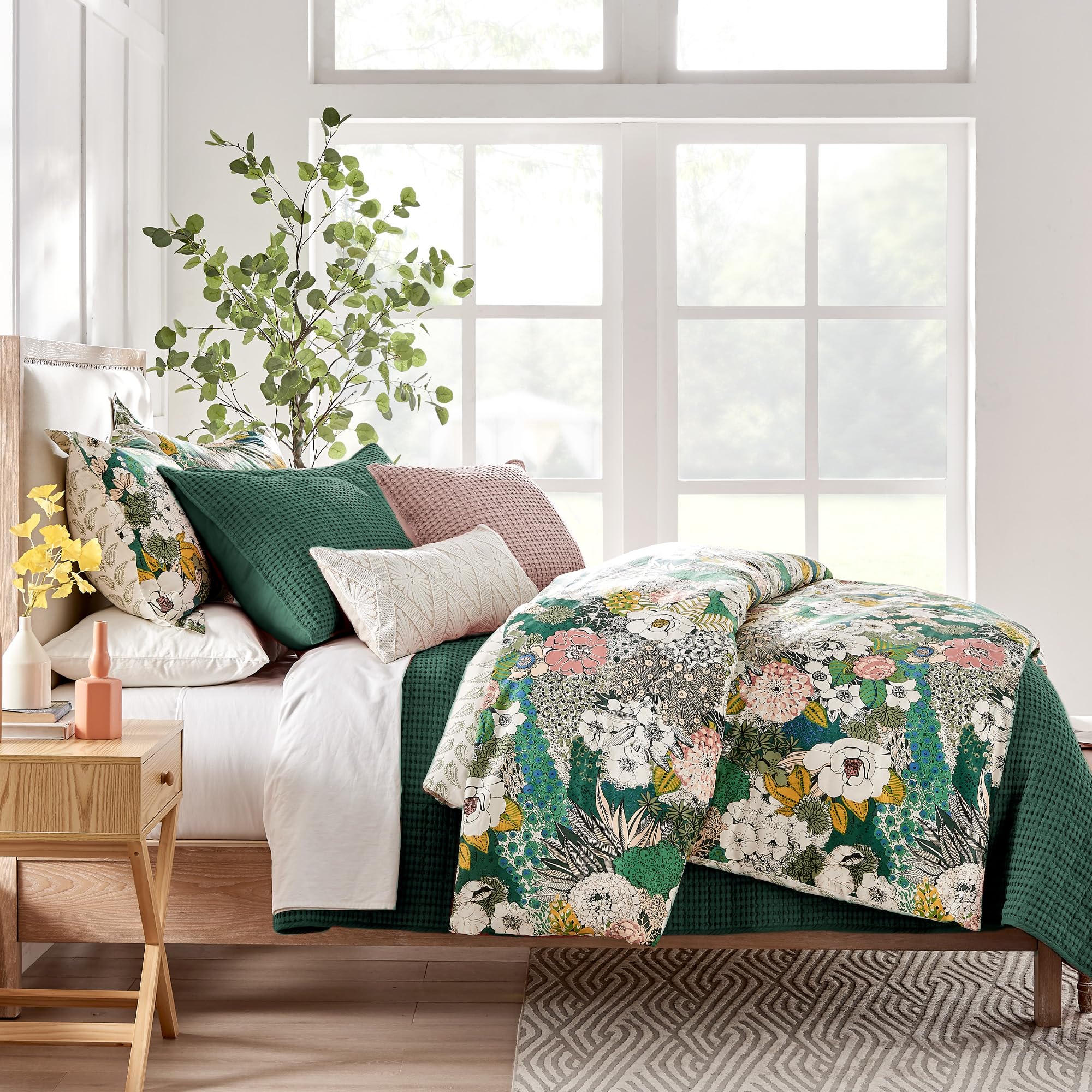 Levtex Home - Mills Waffle - Twin/Twin Xl Quilt Set - Forest Green Cotton Waffle - Quilt Size (68 X 86In.), Sham Size (26 X 20In