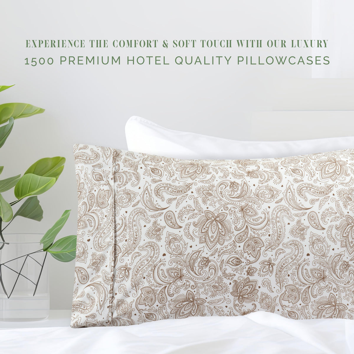 Elegant Comfort Ultra Soft Set Of 2 Floral Print Pillowcases - 1500 Premium Hotel Quality Microfiber, Soft And Smooth Envelope Closure 2-Piece Pillow Covers - Standard/Queen, Paisley Taupe