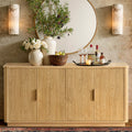 win2win 63 Fluted Sideboard Buffet Cabinet with Storage, Modern Credenza with Faux Marble Top, Curved Corners, Wood Boho Media T