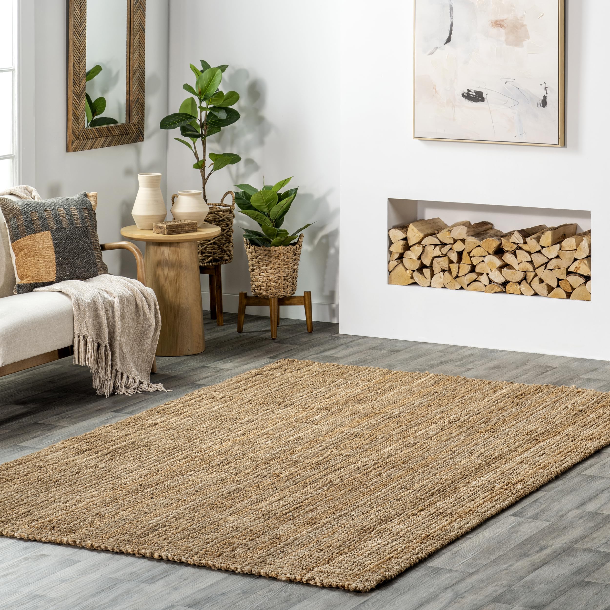 nuLOOM Ashli Solid Farmhouse Jute Area Rug, 4x6, Natural