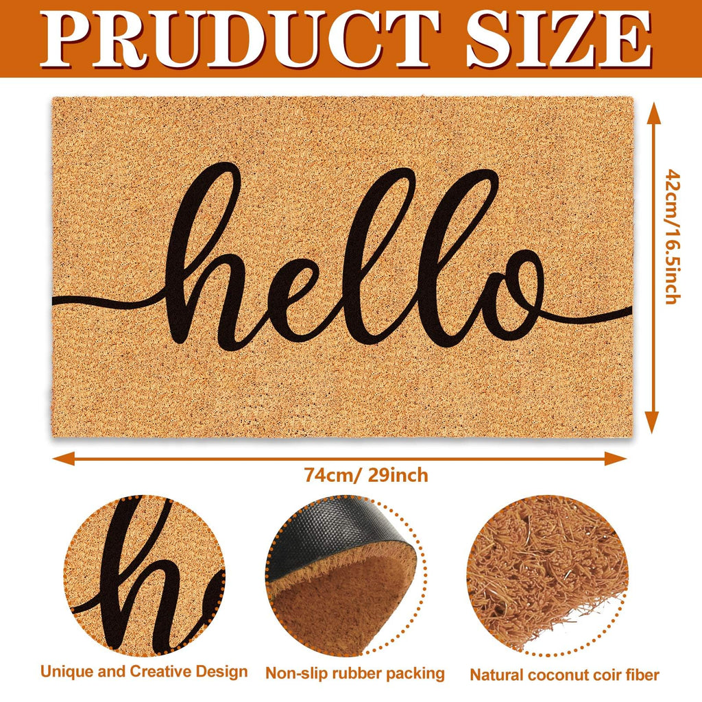 Jarthenaamcs Hello Door Mat Welcome Natural Coir Door Mat Farmhouse Floor Mat Thick Non-Slip Entrance Door Rugs For Indoor Outdo