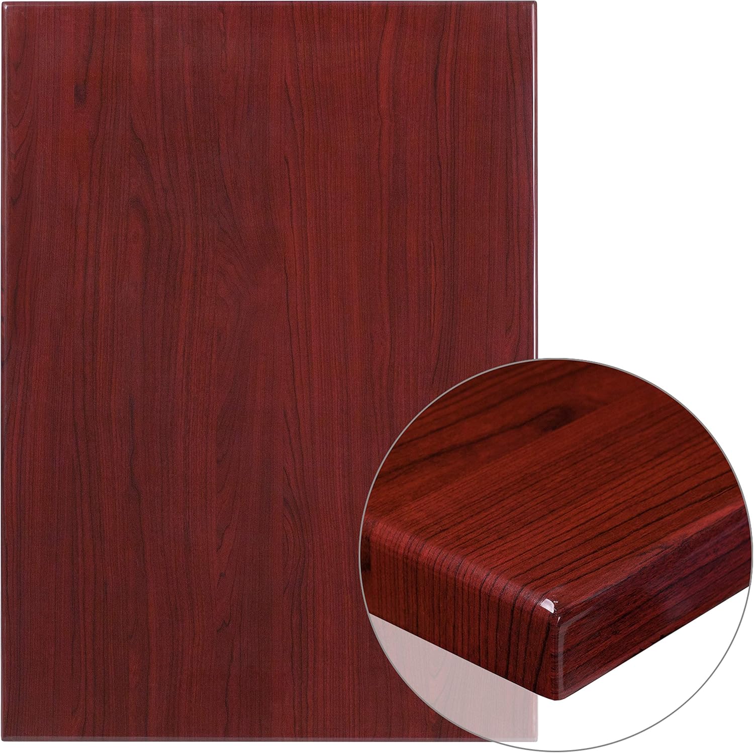 30 x 42 Rectangular High-Gloss Mahogany Resin Table Top with 2 Thick Edge