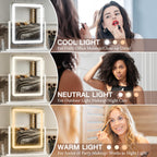 FENNIO LED Vanity Mirror with Lights - 15"x12.6", Dimmable Touch Screen, White Glass Makeup Mirror for Bedroom and Desk