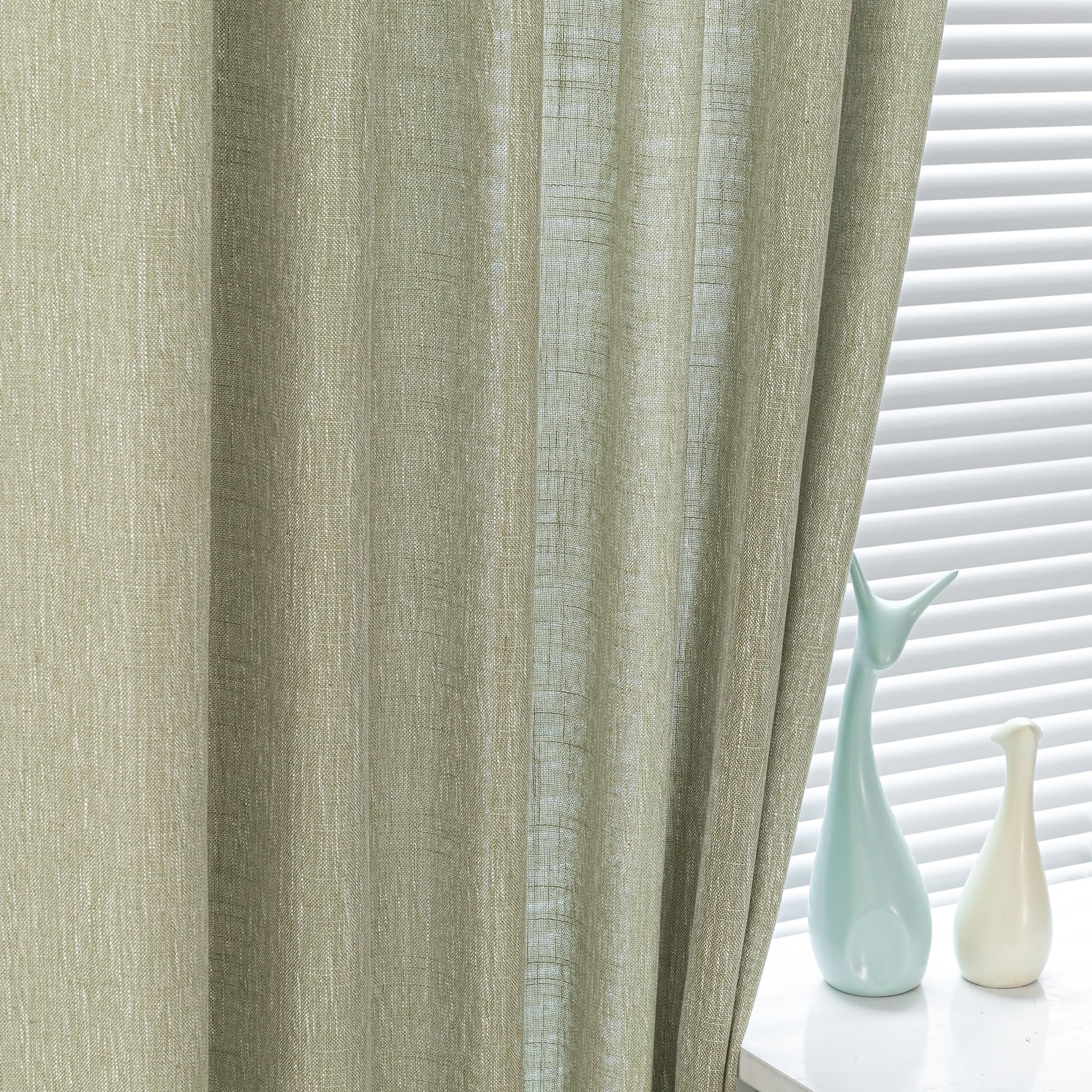 Mysky Home Patio Sage Curtains For Sliding Door, Living Room Curtains & Drapes Soft Farmhouse Window Treatments 90 Inch Length 2 Panels Set Linen Look Semi Sheer Draperies, 50' W X 90' L, Sage Green