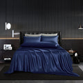 Hommxjf 5Pcs Navy Blue Silk Sheets King Satin Sheets Set King Size Sheets Silky Comforter Bedding Sheets With 1 Satin Flat Sheet