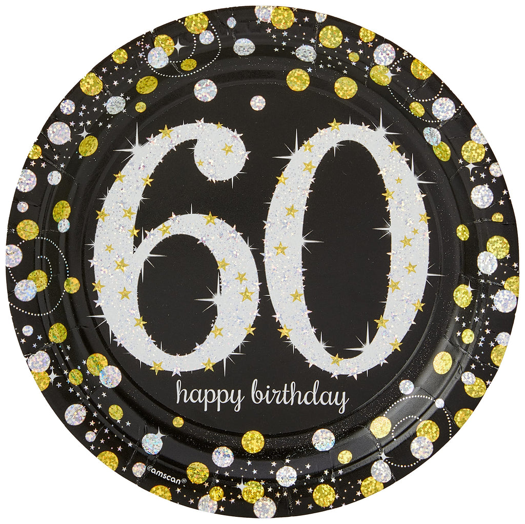 Amscan Sparkling Celebration 60 Round Prismatic Plates, 9'', Pack Of 8, Multicolor