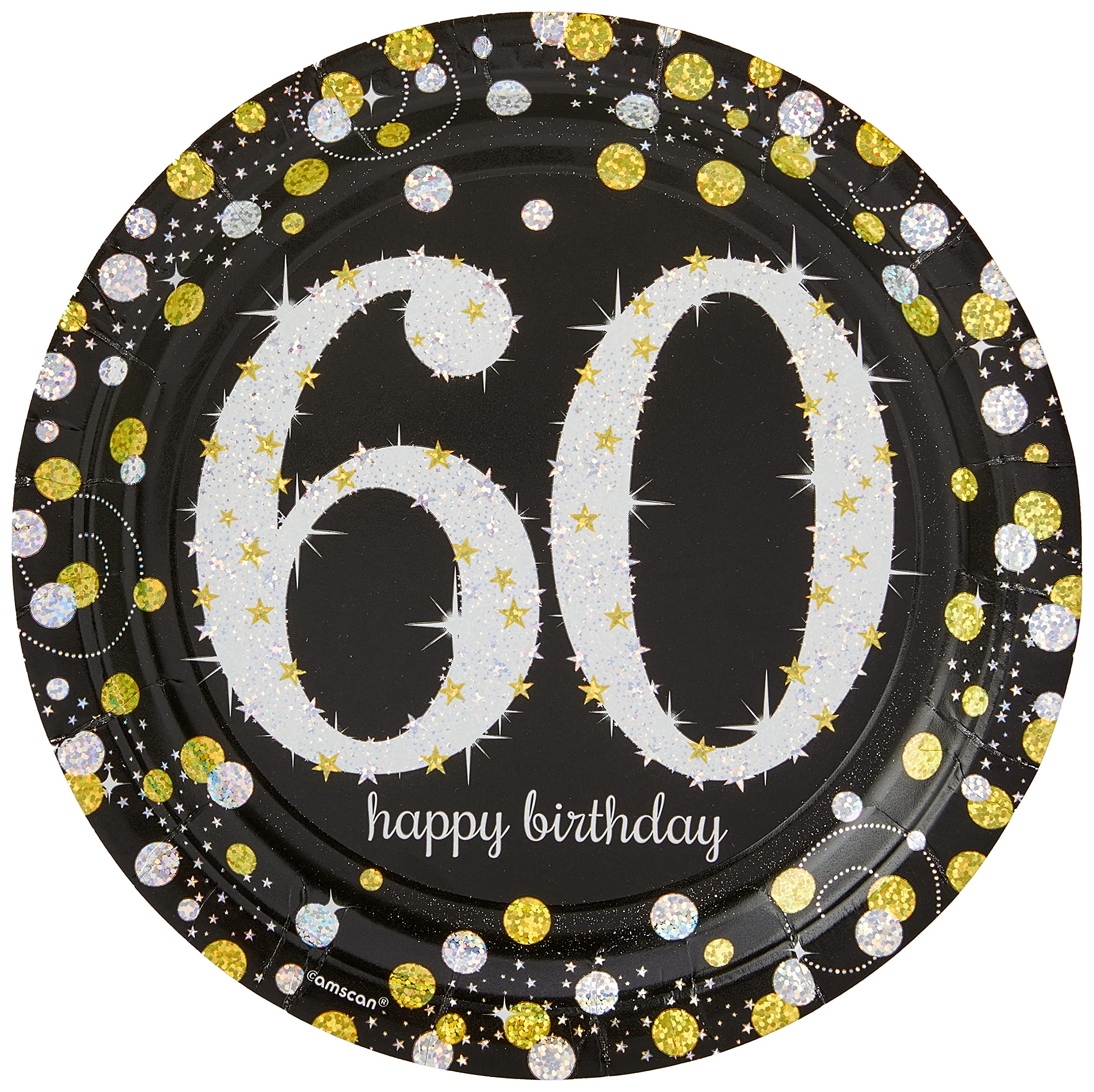 Amscan Sparkling Celebration 60 Round Prismatic Plates, 9'', Pack Of 8, Multicolor