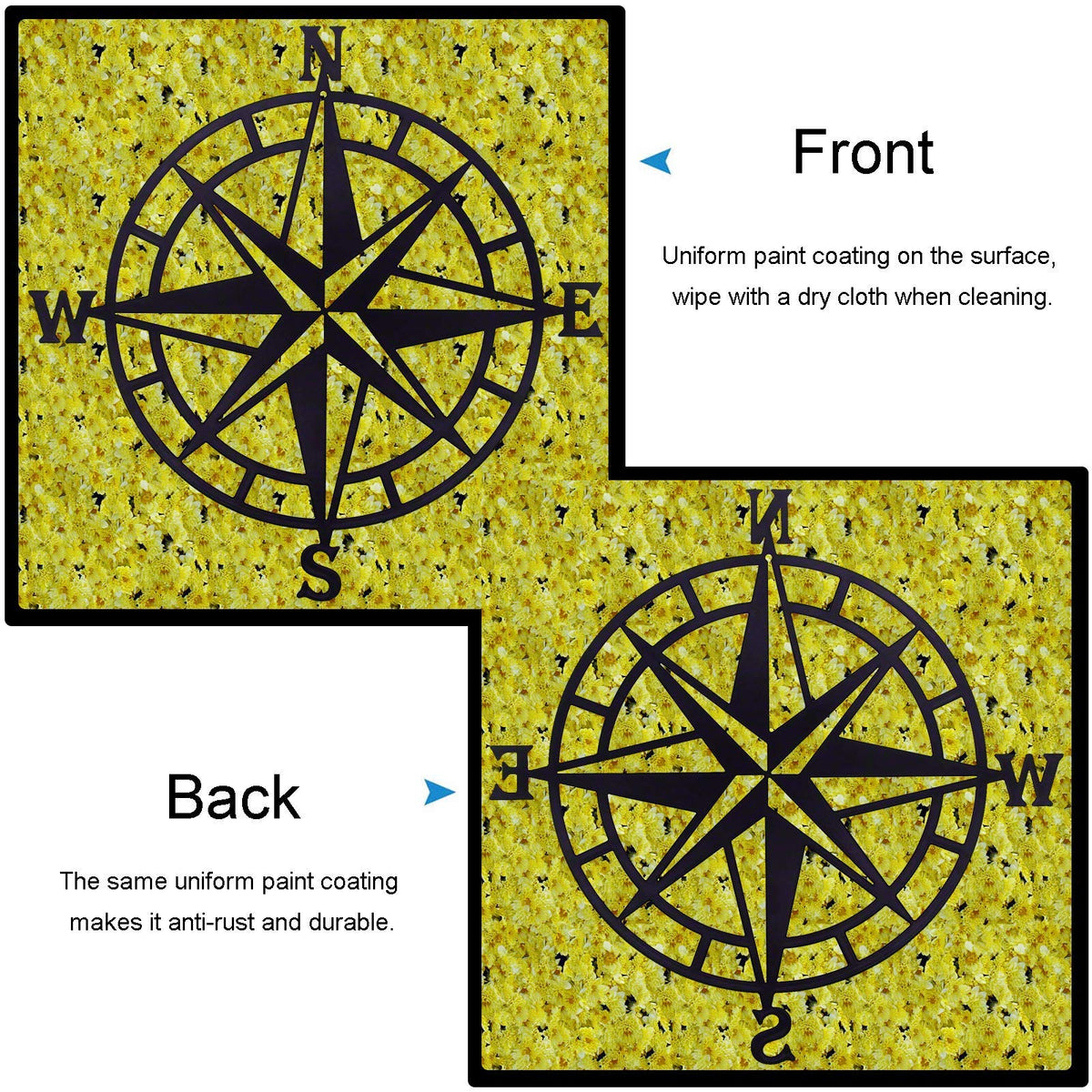 Estart 11 Inches Metal Decorative Nautical Compass Wall Decor, Living Room Bedroom Office Porch Garden Patio Signs Wall Hanging