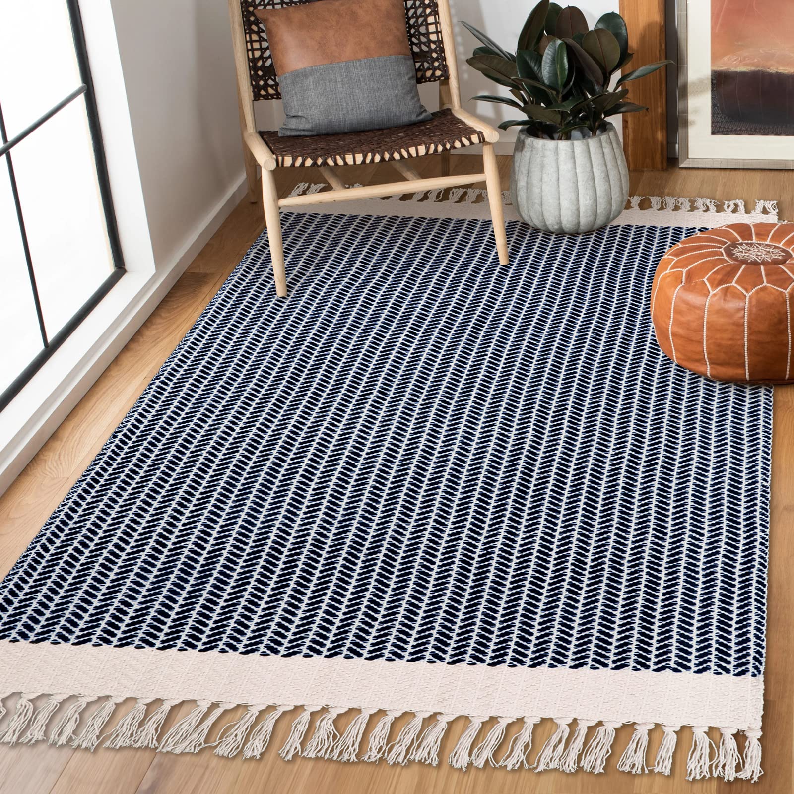 Lahome Boho Bedroom Rug, 3x5 Kitchen Rug Lightweight Rugs for Entryway Living Room Woven Washable Area Rug with Tassels, Farmhou