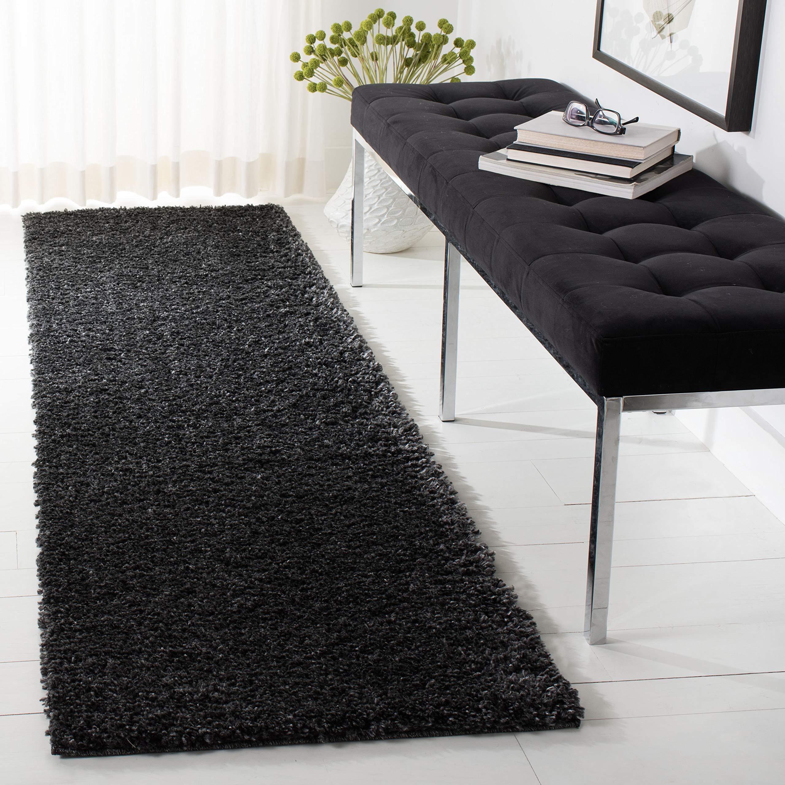 SAFAVIEH August Shag Collection Runner Rug - 23 x 14, Charcoal, Solid Design, Non-Shedding & Easy Care, 1.2-inch Thick Ideal f