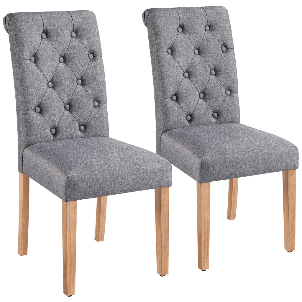 Yaheetech Fabric Upholstered Dining Chairs Set Of 2 Button Tufted High Back Kitchen Chairs With Solid Wood Legs For Home, Restaurant, Dining Room, Dark Gray