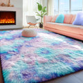 PAGISOFE Cute Kawaii Purple Rainbow Rug for Girls Bedroom, 5x8 Washable Area Rug, Soft Fluffy Shag Rug for Girls Room Baby Kids 