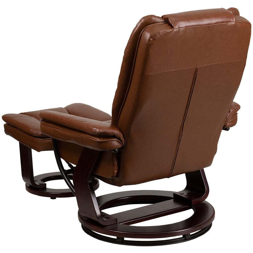 Flash Furniture Bali Contemporary Multi-Position Leathersoft Recliner Chair With Ottoman, 360-Degree Swivel Recliner Chair/Ottoman Set, Brown Vintage