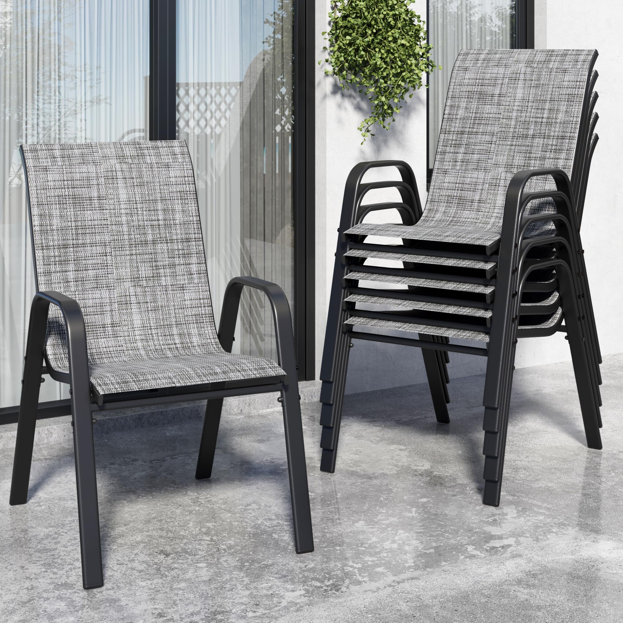 Vimstora Patio Chairs Set Of 6, Stackable Outdoor Dining Chairs For All Weather Textilene Fabric & Metal Frame, Outdoor Chairs S