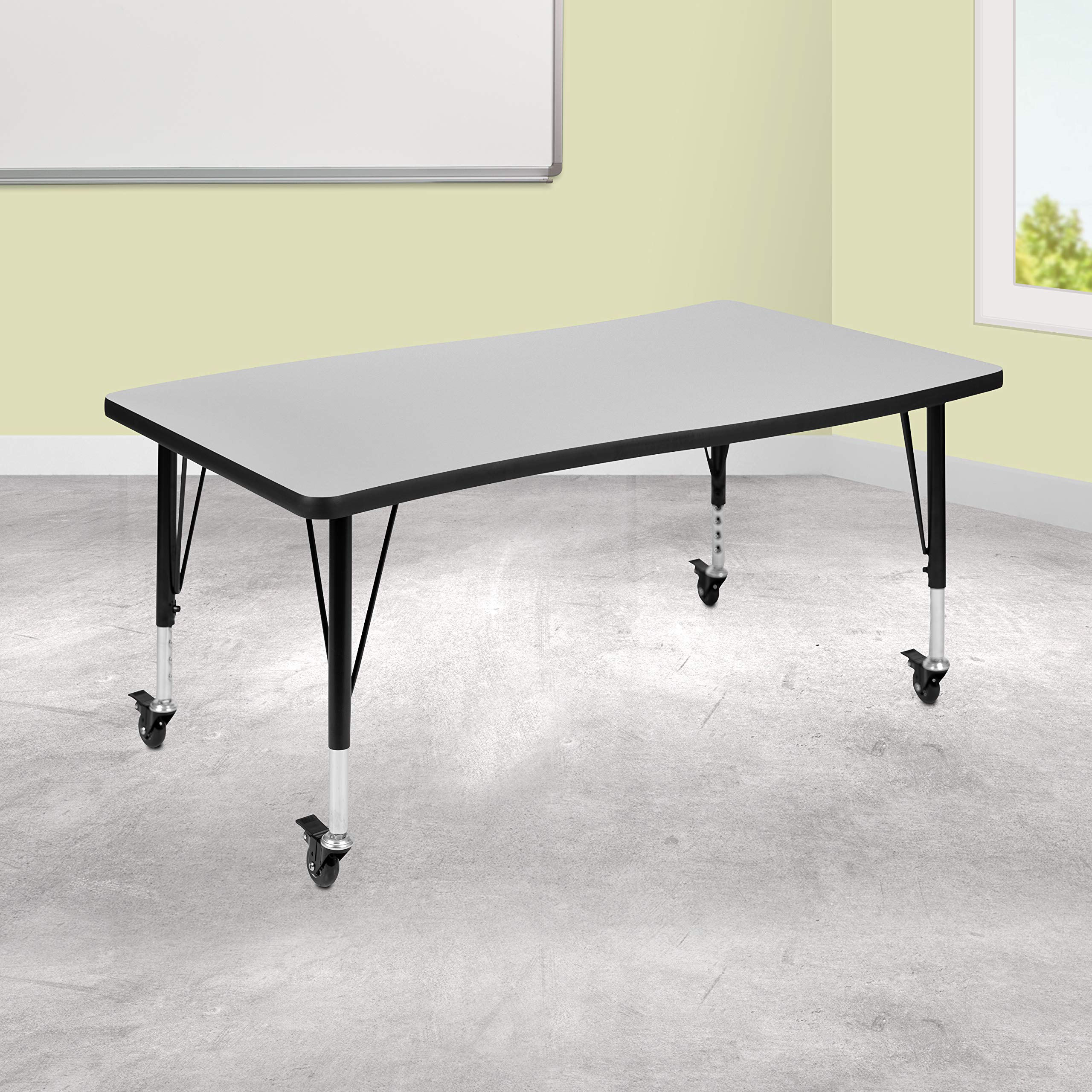 Flash Furniture Wren Mobile 28W x 47.5L Rectangular Wave Flexible Collaborative Grey Thermal Laminate Activity Table - Height Ad