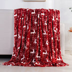 Elegant Comfort Velvet Touch Ultra Plush Christmas Holiday Printed Fleece Throw/Blanket - 50 Inches X 60 Inches, (Reindeer Stars