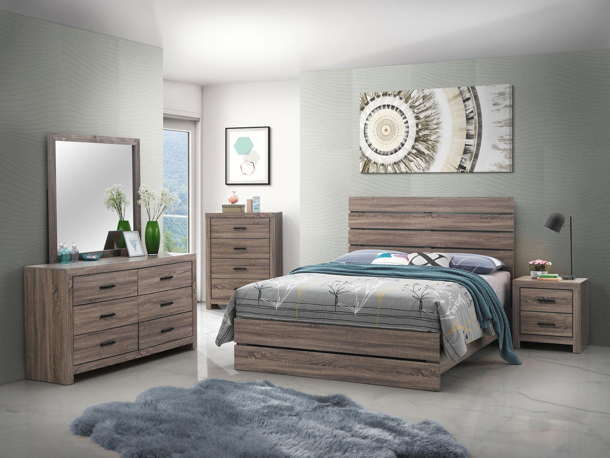 Coaster Home Furnishings Brantford Farmhouse 5-Piece Bedroom Set Queen Size Panel Bed Frame 52-inch Headboard Barrel Oak 207041Q-S5