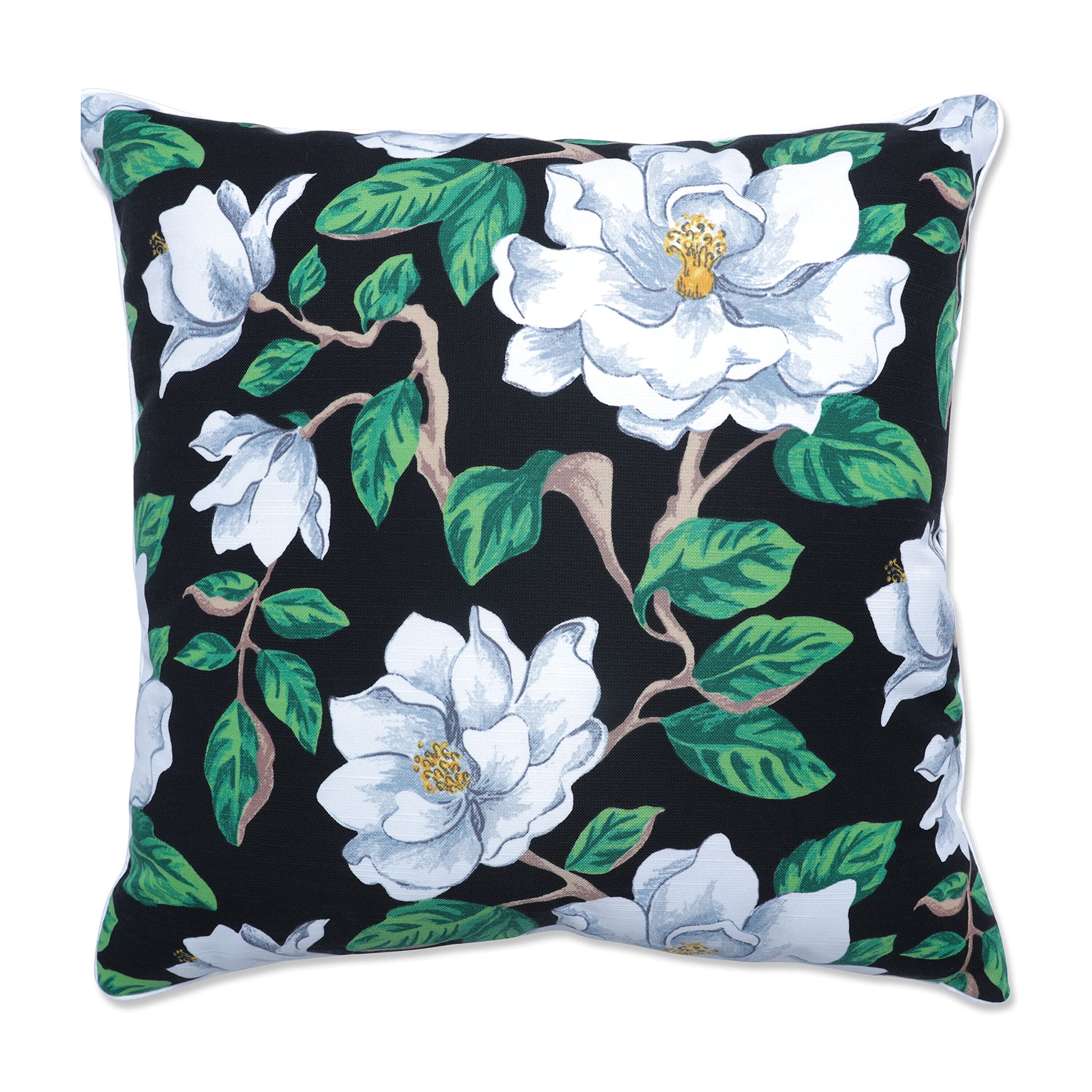 Pillow Perfect Floral Indoor/Outdoor Accent Throw Pillow, Plush Fill, Weather, And Fade Resistant, Floor - 25' X 25', Black/Wh