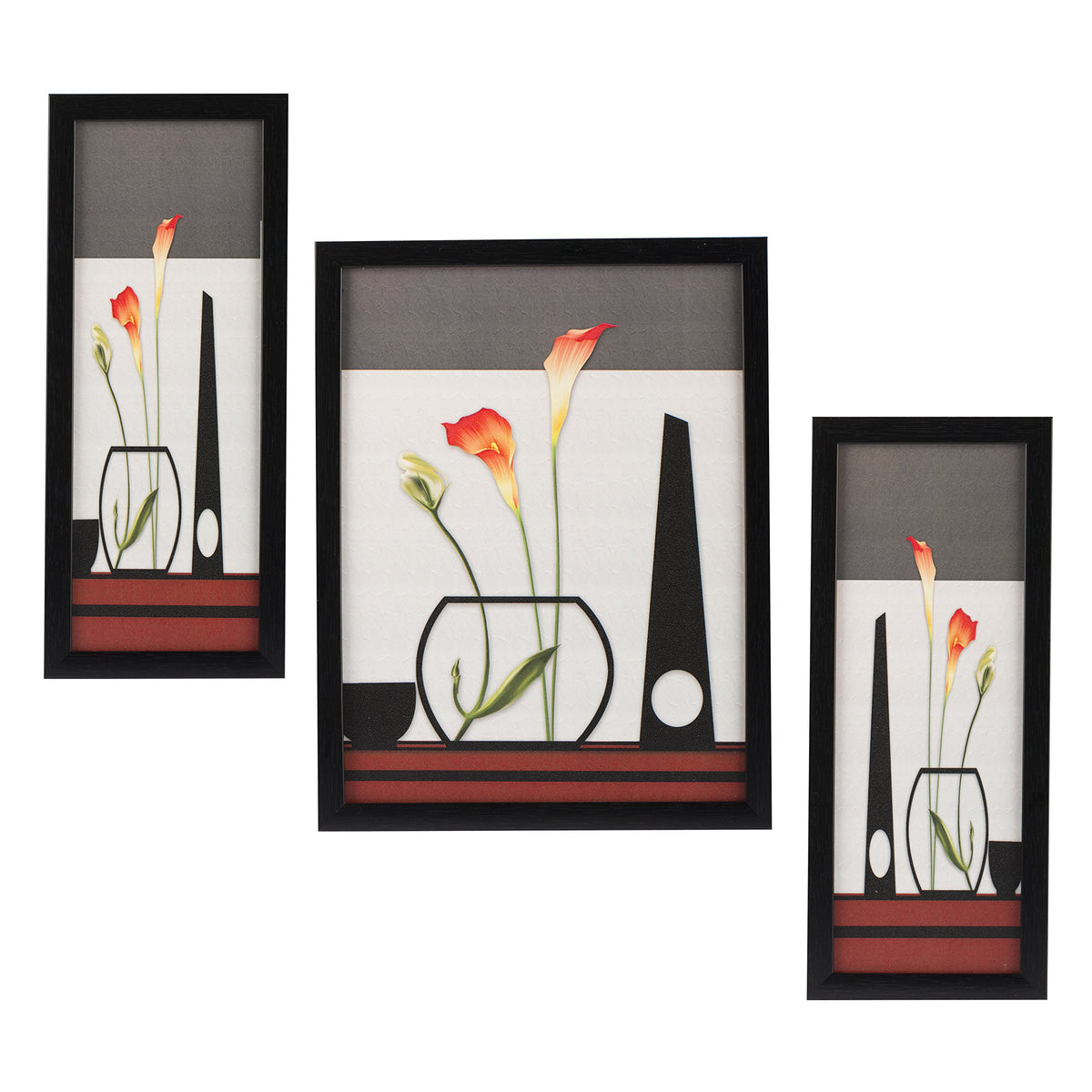 Indianara 3 Pc Set Of Floral Paintings Without Glass