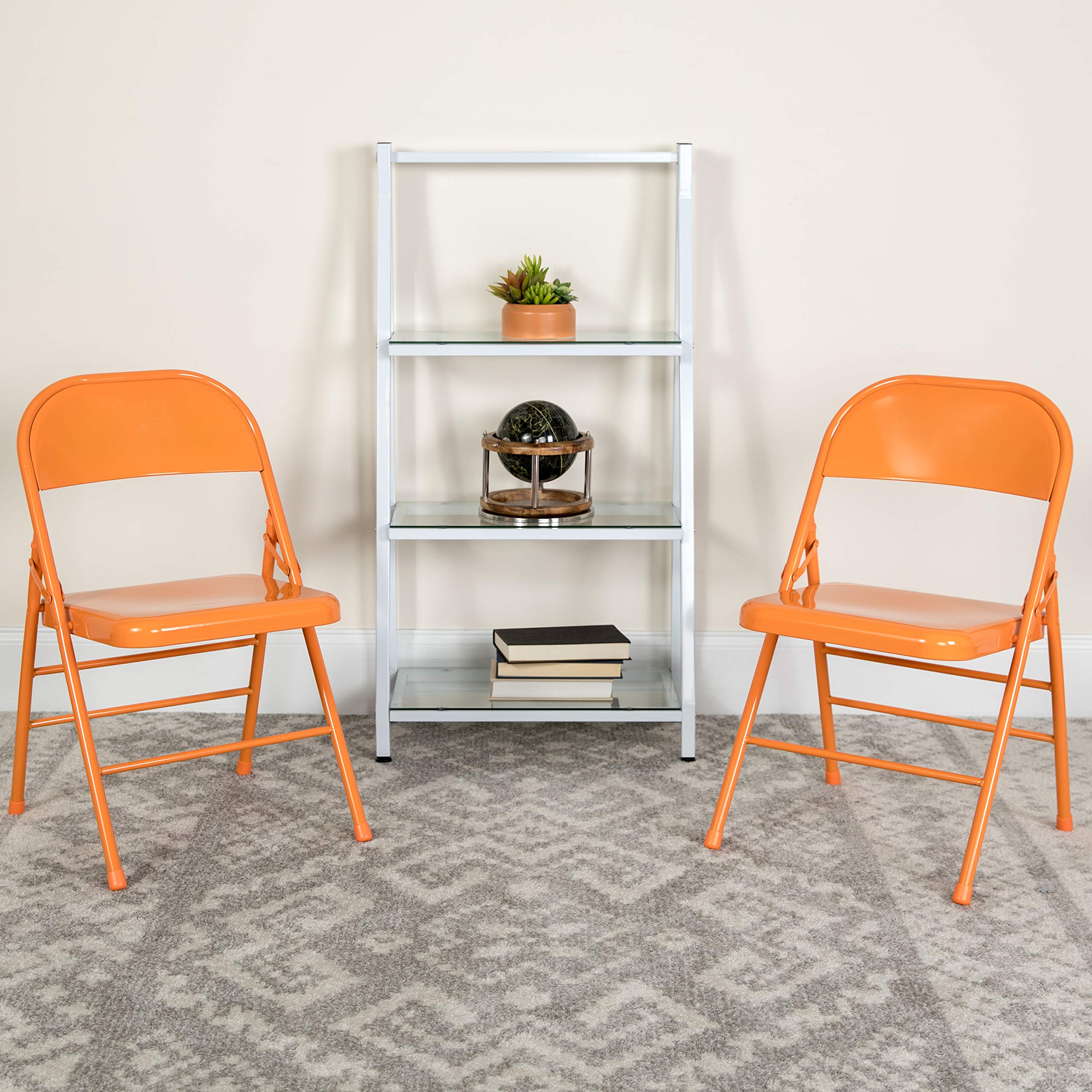 4 Pk. Orange Marmalade Triple Braced & Double Hinged Metal Folding Chair