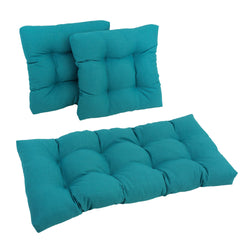 Blazing Needles Indoor/Outdoor Tufted Settee Cushion Set, Aqua Blue 3 Count