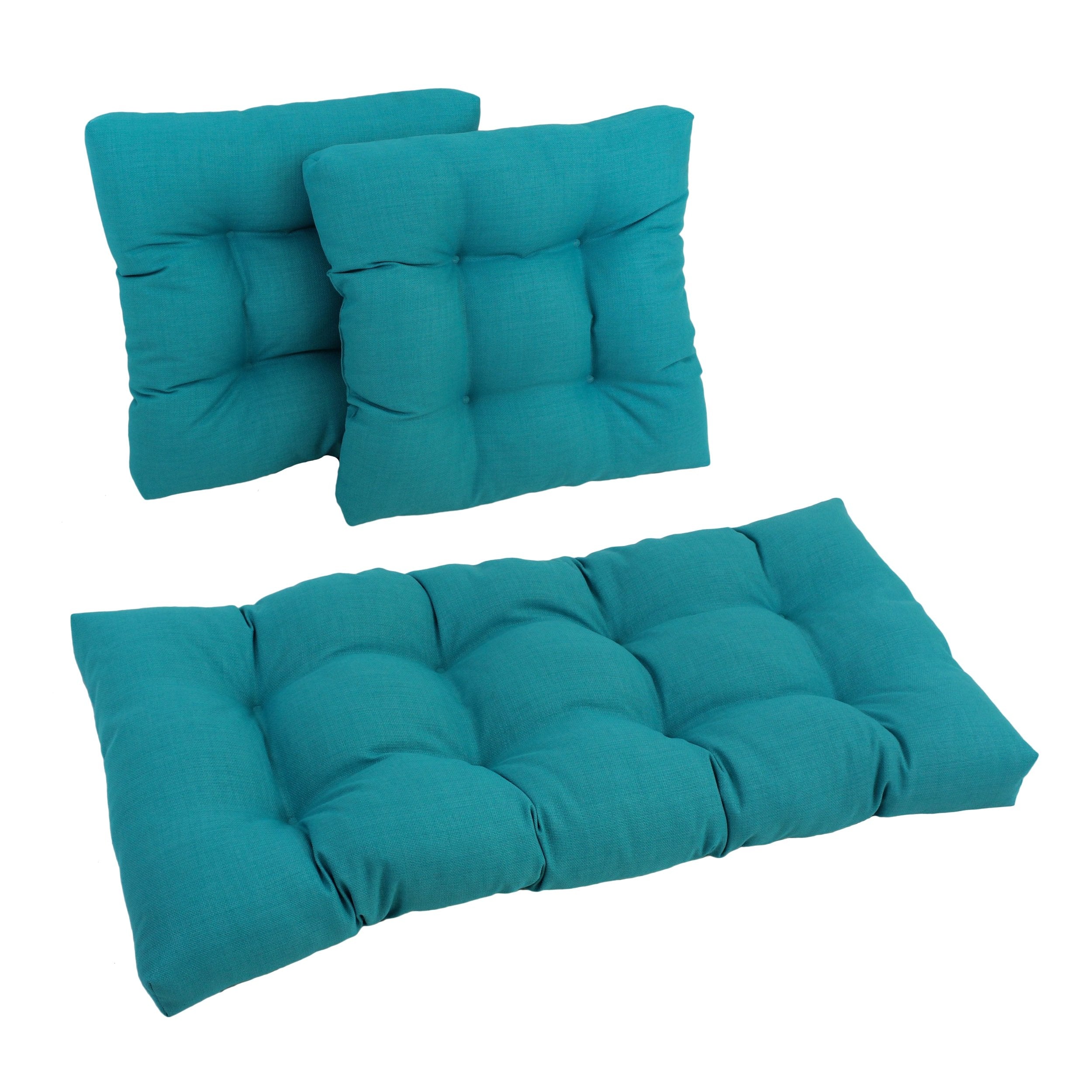 Blazing Needles Indoor/Outdoor Tufted Settee Cushion Set, Aqua Blue 3 Count