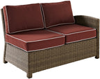 Crosley Furniture Bradenton Outdoor Sectional Right Side Loveseat, 2-Person Wicker Patio Couch for Deck, Brown with Sangria Cushions