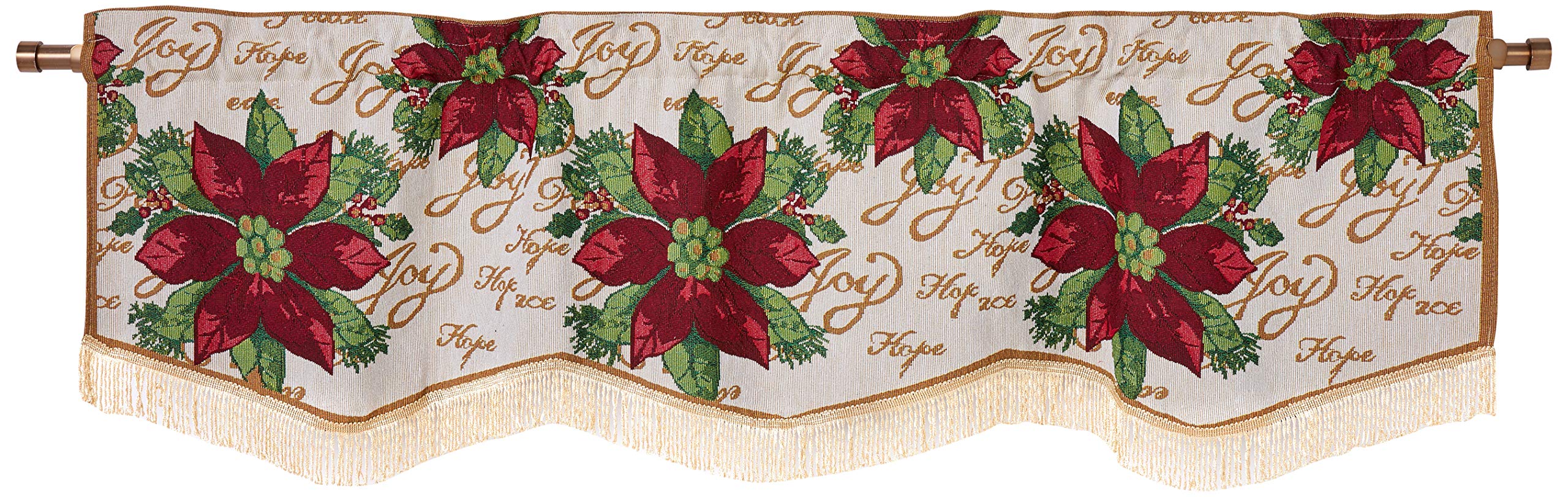 Violet Linen Decorative Christmas Poinsettias Script Design Tapestry 60' X 15' Window Valance