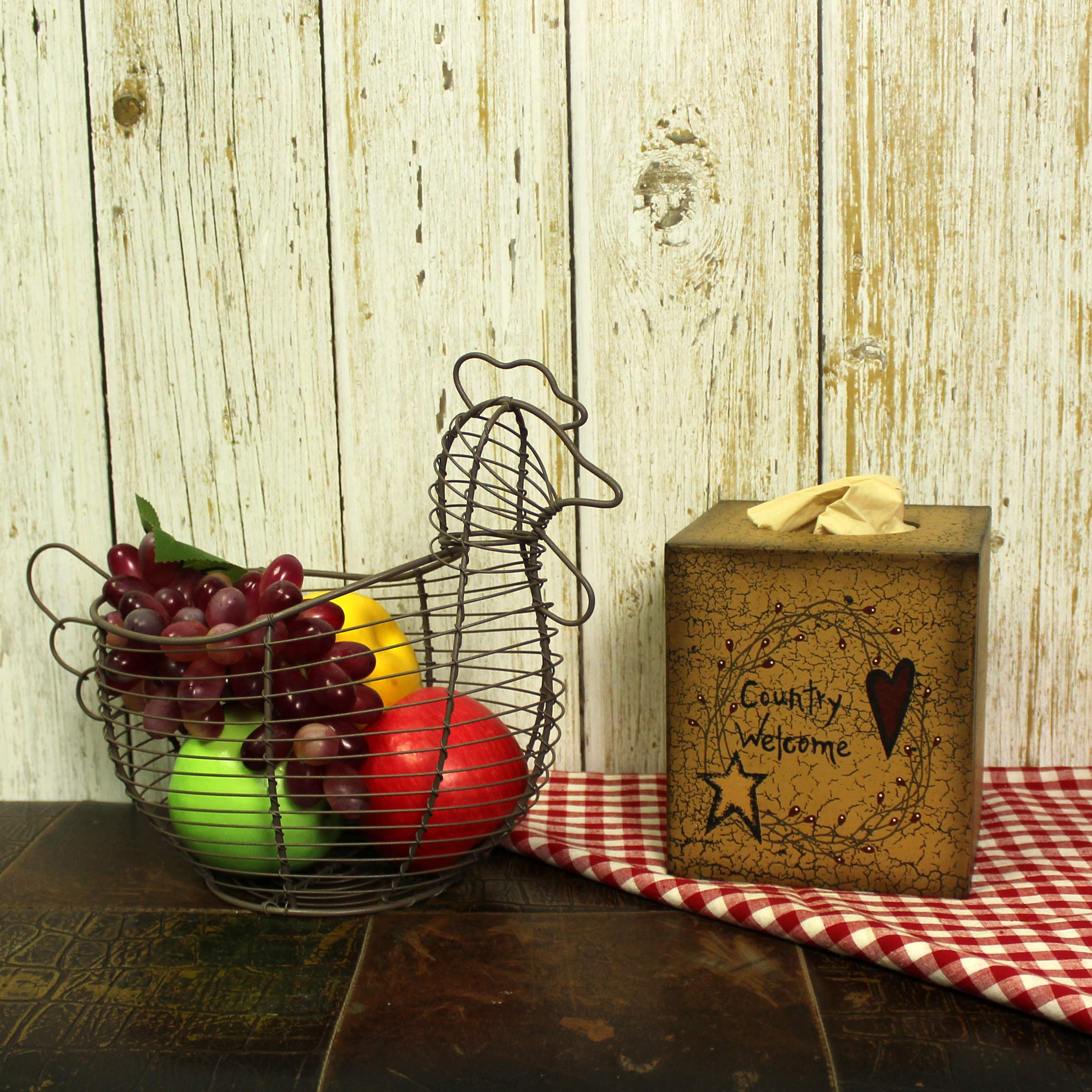 Cvhomedeco. Primitives Square Tissue Box Cover Rustic Country Welcome Cardboard Tissue Box Holder For Home/Bath Decor, 5-1/4 X 5