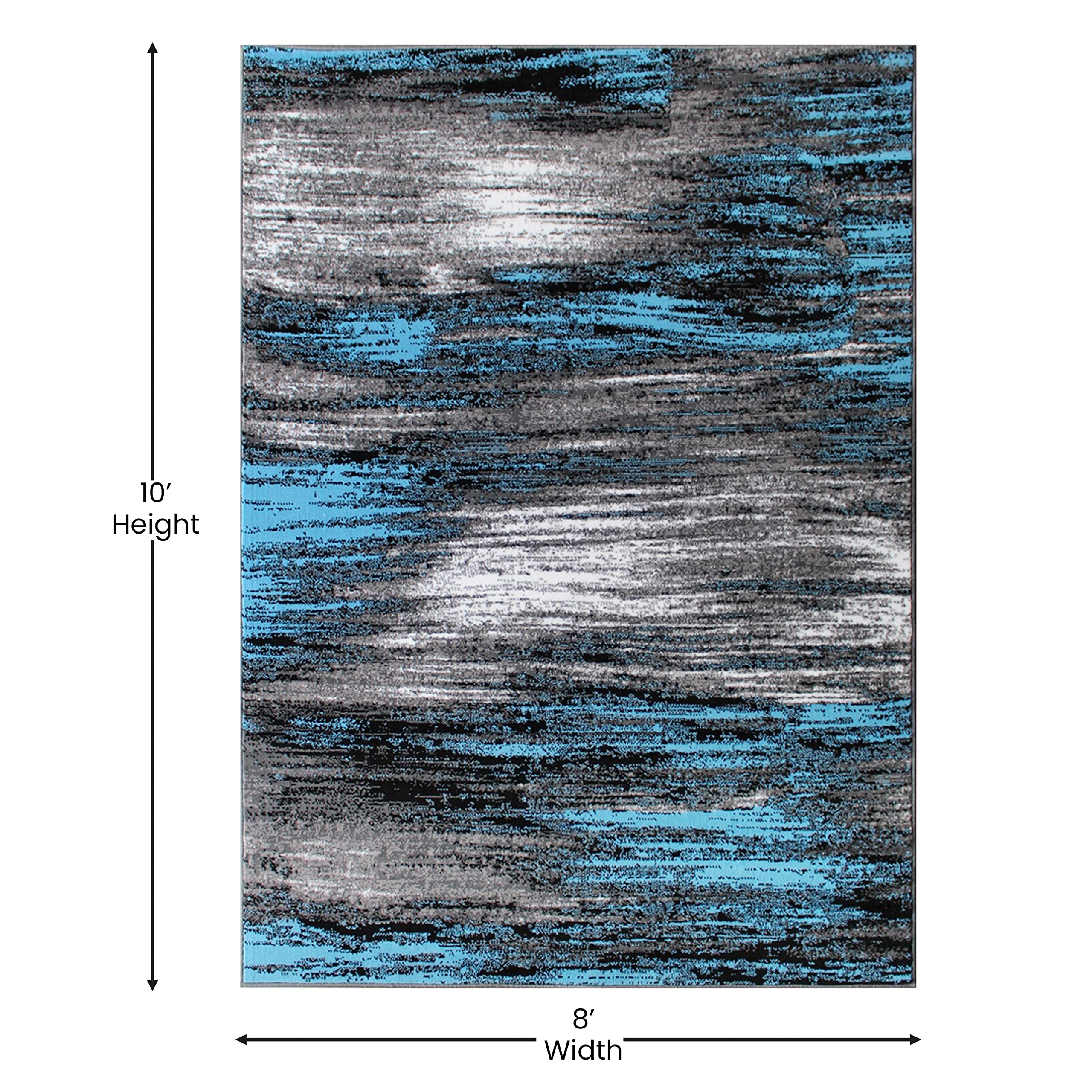 Flash Furniture Rylan Collection Abstract Area Rug - Scraped Design Blue Olefin Rug - 8' X 10' Area Rug - Jute Backing - Living Room, Bedroom, & Family Room