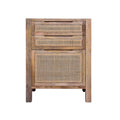 TUP The Urban Port Ryan 31-Inch Cottage Mango Wood Storage Cabinet Table, Cane Rattan Panels, 3 Drawers, Natural Brown